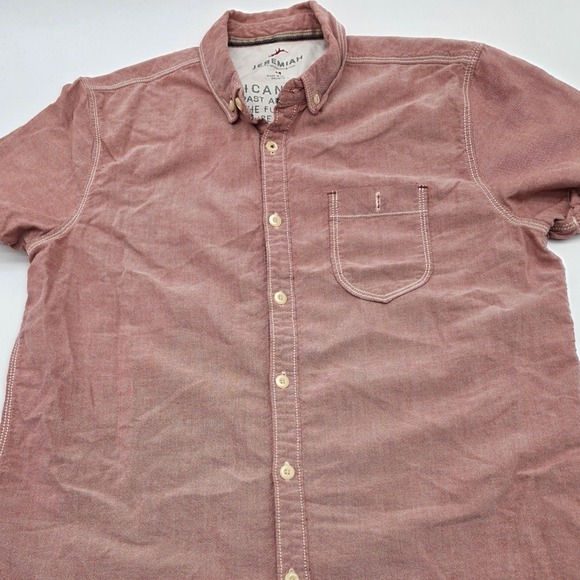 Jeremiah Other - HIpster Button Down Shirt Mens Medium Red Short Sleeve Contrast Stitch Casual